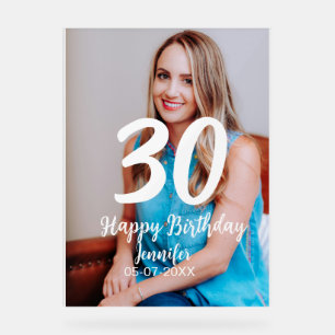 30th birthday add name date year white photo acrylic sign