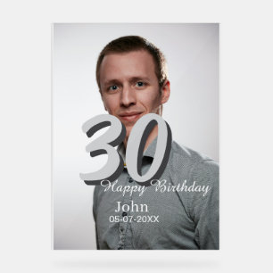 30th birthday add name date year white photo acrylic sign