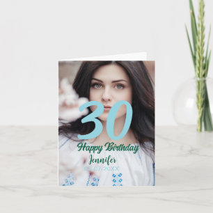 30th birthday add name date year white photo card