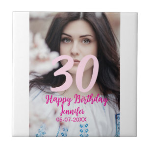 30th birthday add name date year white photo ceramic tile