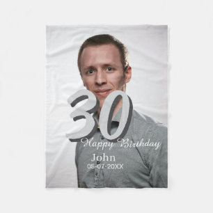 30th birthday add name date year white photo fleece blanket