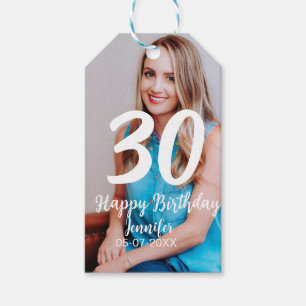 30th birthday add name date year white photo gift tags