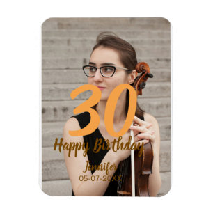30th birthday add name date year white photo magnet