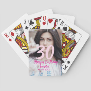 30th birthday add name date year white photo playing cards