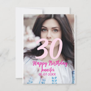 30th birthday add name date year white photo postcard