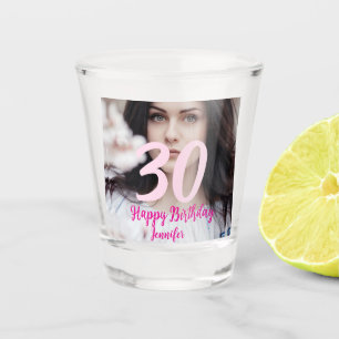 30th birthday add name date year white photo shot glass