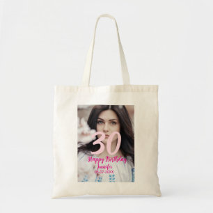 30th birthday add name date year white photo tote bag