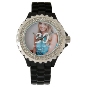 30th birthday add name date year white photo watch