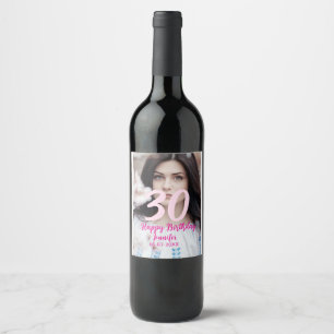30th birthday add name date year white photo wine label
