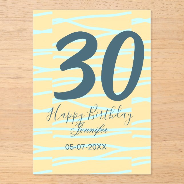 30th birthday add name date year yellow blue paste acrylic invitations (Front)