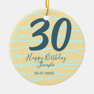 30th birthday add name date year yellow blue paste ceramic ornament