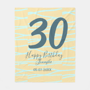 30th birthday add name date year yellow blue paste fleece blanket