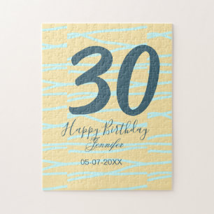 30th birthday add name date year yellow blue paste jigsaw puzzle