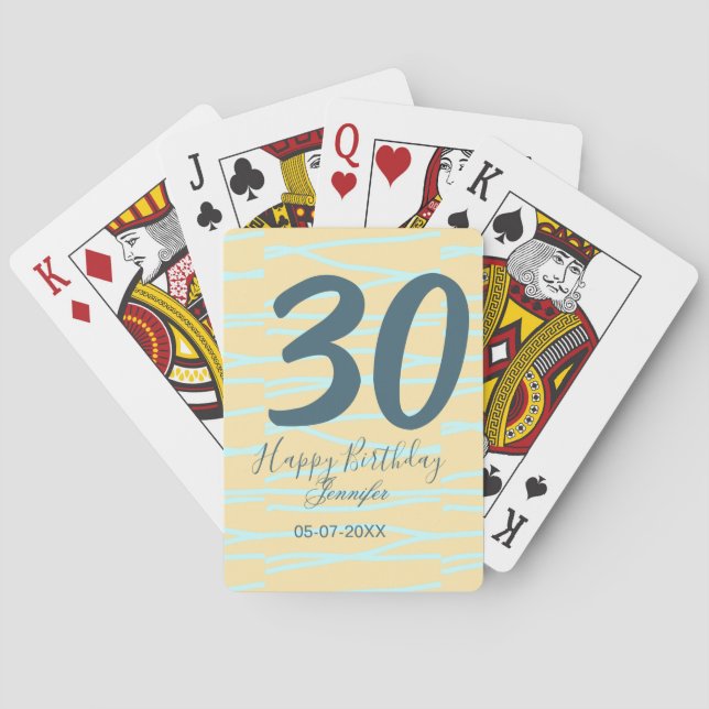 30th birthday add name date year yellow blue paste playing cards (Back)