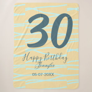 30th birthday add name date year yellow blue paste sherpa blanket