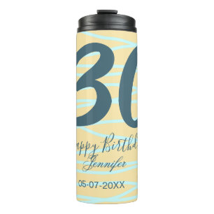30th birthday add name date year yellow blue paste thermal tumbler