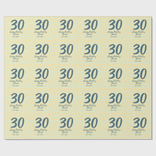 30th birthday add name date year yellow blue paste wrapping paper