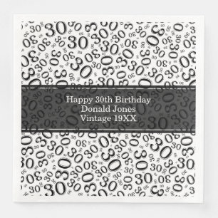 30th Birthday Age Number Pattern Black/White Napkin