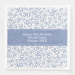 30th Birthday Age Number Pattern Blue/White Napkin