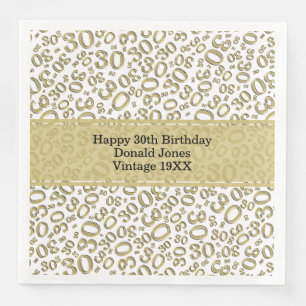 30th Birthday Age Number Pattern Gold/White Napkin