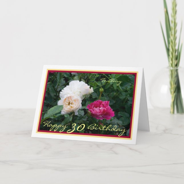 30th Birthday Amy Cream Roses Elegant Frame Card (Front)