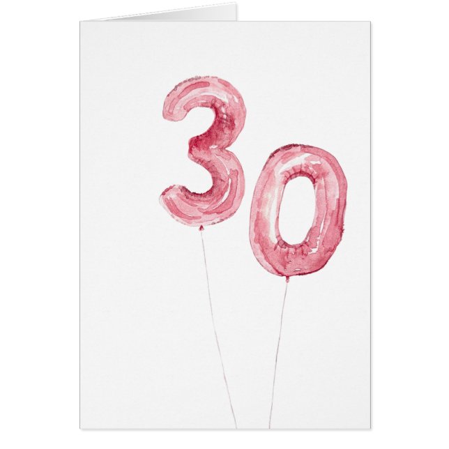 30th Birthday/Anniversary Balloons Watercolor Card (Front)