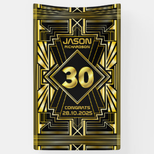 30th Birthday Art Deco Gold Black Great Gatsby Banner