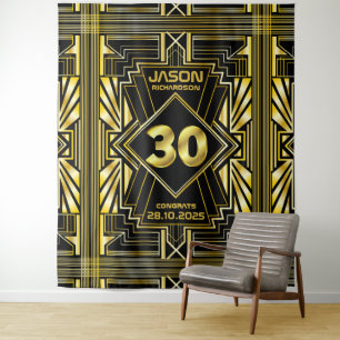 30th Birthday Art Deco Gold Black Great Gatsby Tapestry