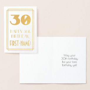 30th Birthday: Art Deco Inspired Look "30" & Name Foil Card