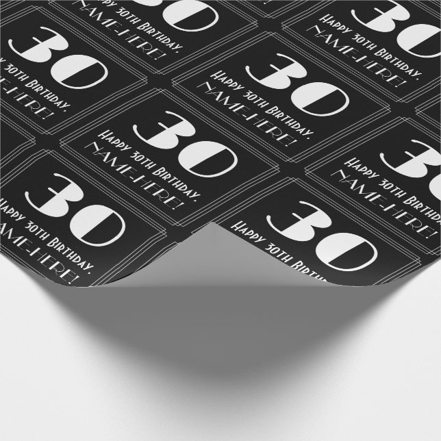 30th Birthday - Art Deco Inspired Look "30", Name Wrapping Paper (Corner)