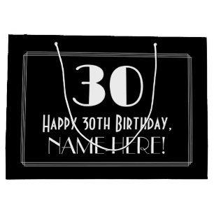 30th Birthday: Art Deco Inspired Style "30", Name Large Gift Bag