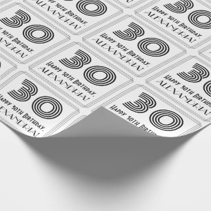 30th Birthday: Art Deco Inspired Style "30" + Name Wrapping Paper
