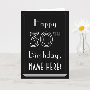 30th Birthday: Art Deco Style # 30 & Custom Name Card