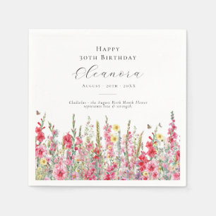 30th Birthday August Birth Month Flower Gladiolus Napkin