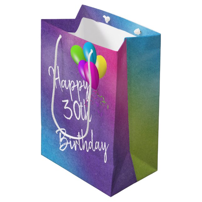 30th Birthday Balloons On Rainbow  Medium Gift Bag (Front Angled)