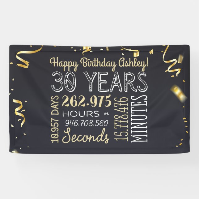 30th Birthday Banner - 30 Years in Hours & Seconds (Horizontal)
