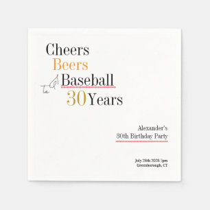 30th Birthday Baseball Cheers Beers Minimal Napkin