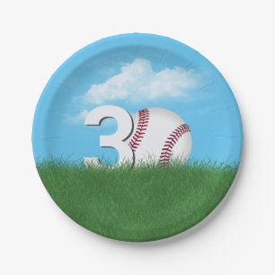 30th Birthday Baseball In Green Grass Paper Plate