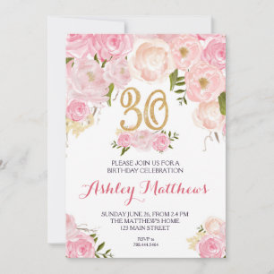 30th birthday Beautiful Floral Invitation, Invitation
