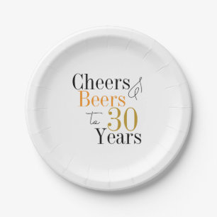 30th Birthday Beers and Cheers Minimal Party Paper Plate
