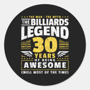 30th Birthday Billiards Player 30 Years Old Billia Classic Round Sticker