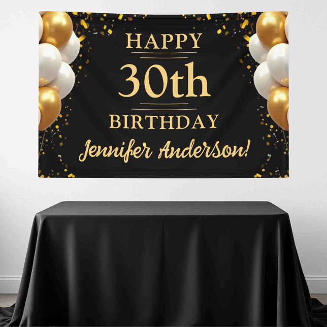 30th Birthday Black and Gold Celebration Banner (Creator Uploaded)