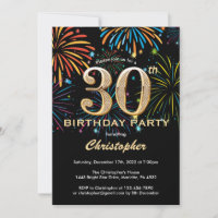 30th Birthday Black and Gold Rainbow Fireworks