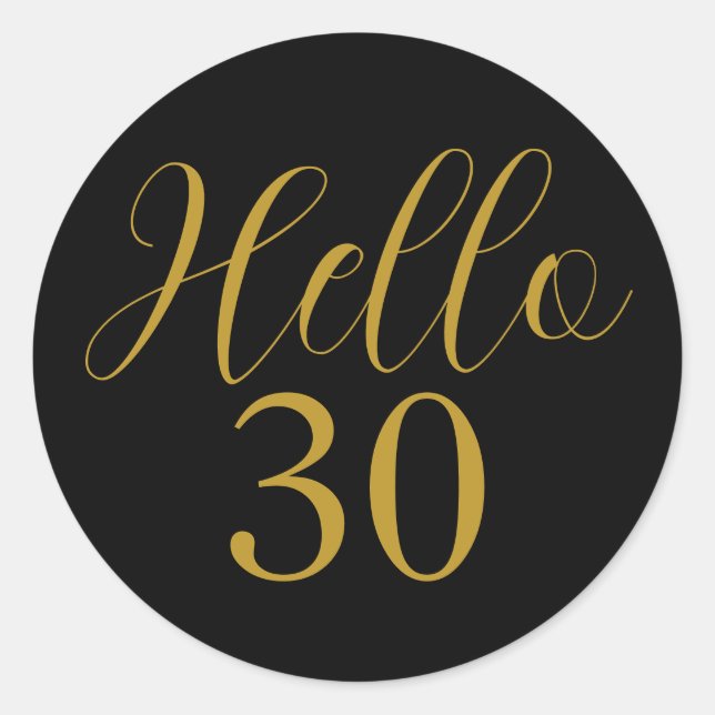 30th Birthday Black Gold Birthday Party Classic Round Sticker (Front)