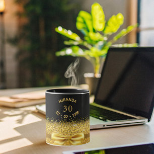 30th birthday black gold bow name mug