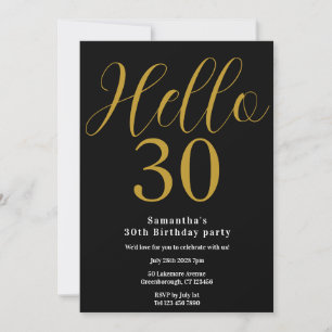 30th Birthday Black Gold Chic Birthday Invitation