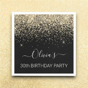 30th Birthday Black Gold Glitter Any Age Napkin