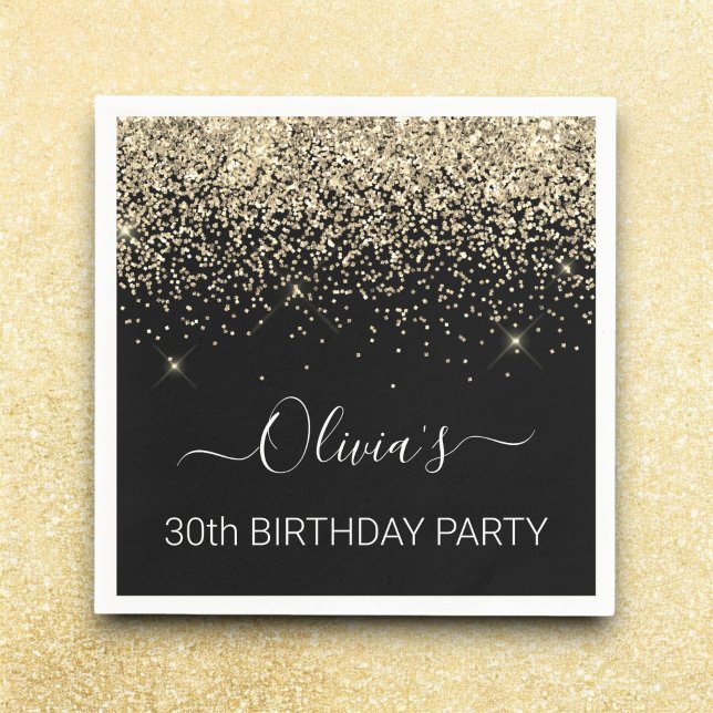 30th Birthday Black Gold Glitter Any Age Napkin (Creator Uploaded)