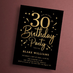 30th Birthday Black Gold Invitation