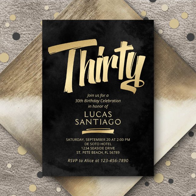 30th Birthday Black Gold Invitation (Creator Uploaded)